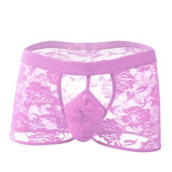 alluring front hollowed out lace boxer briefs